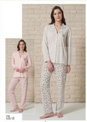 Kadın Önden Düğmeli Uzun Kol Pijama Takımı