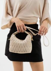 Ekru Burgulu Omuz Askılı Kadın Çantası